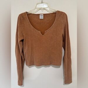 PINK Victoria's Secret Ribbed Scoop-Notch Long Sleeve Top in Brown